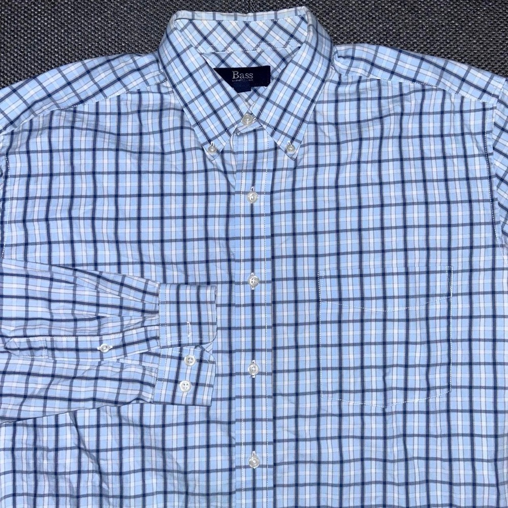 G.H. Bass Blue & White Plaid Button Long Sleeve Shirt Size Large